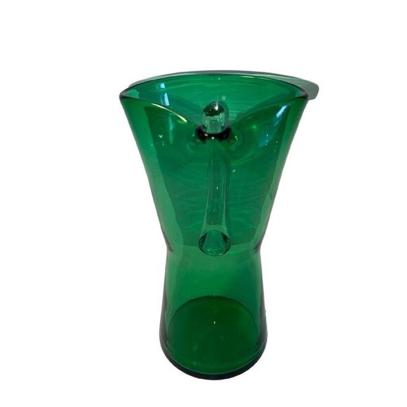 Green Glass Pinched Lip Hand Blown Pitcher - Picture 3 of 9